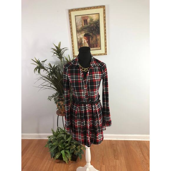 Derek Heart Shirt Dress Women Small Red Black Plaid Long Sleeve Stretch Casual - Picture 1 of 11